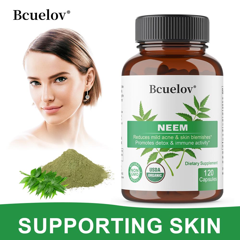 Herbal Supplement - Capsules de feuilles de Neem biologiques,
